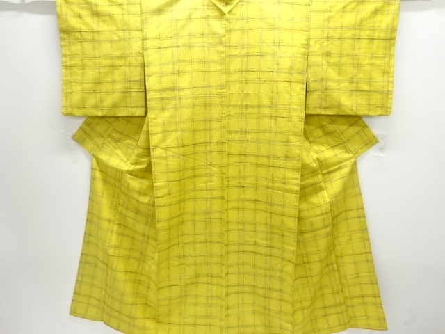 JAPANESE KIMONO / ANTIQUE KIMONO / SILK / TSUMUGI / WOVEN GRID